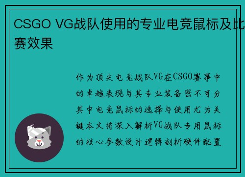CSGO VG战队使用的专业电竞鼠标及比赛效果